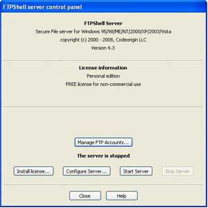 FTPshell Server Screenshot